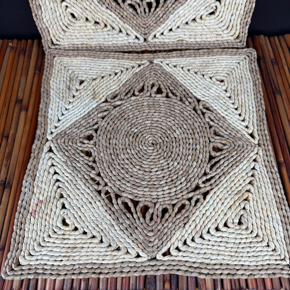 Vintage 2 Seagrass 12" Square Woven Basket Wall Hanging Decor Plates Boho trivet - Picture 10 of 10